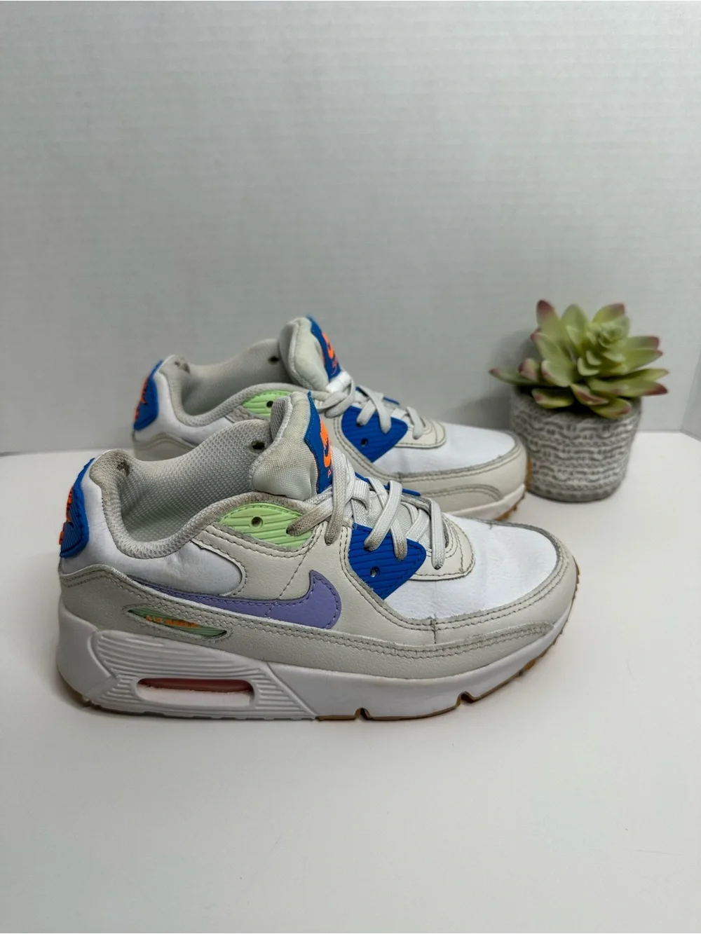 Nike Kids Air Max Sneakers - White with Blue, Green & Orange Accents